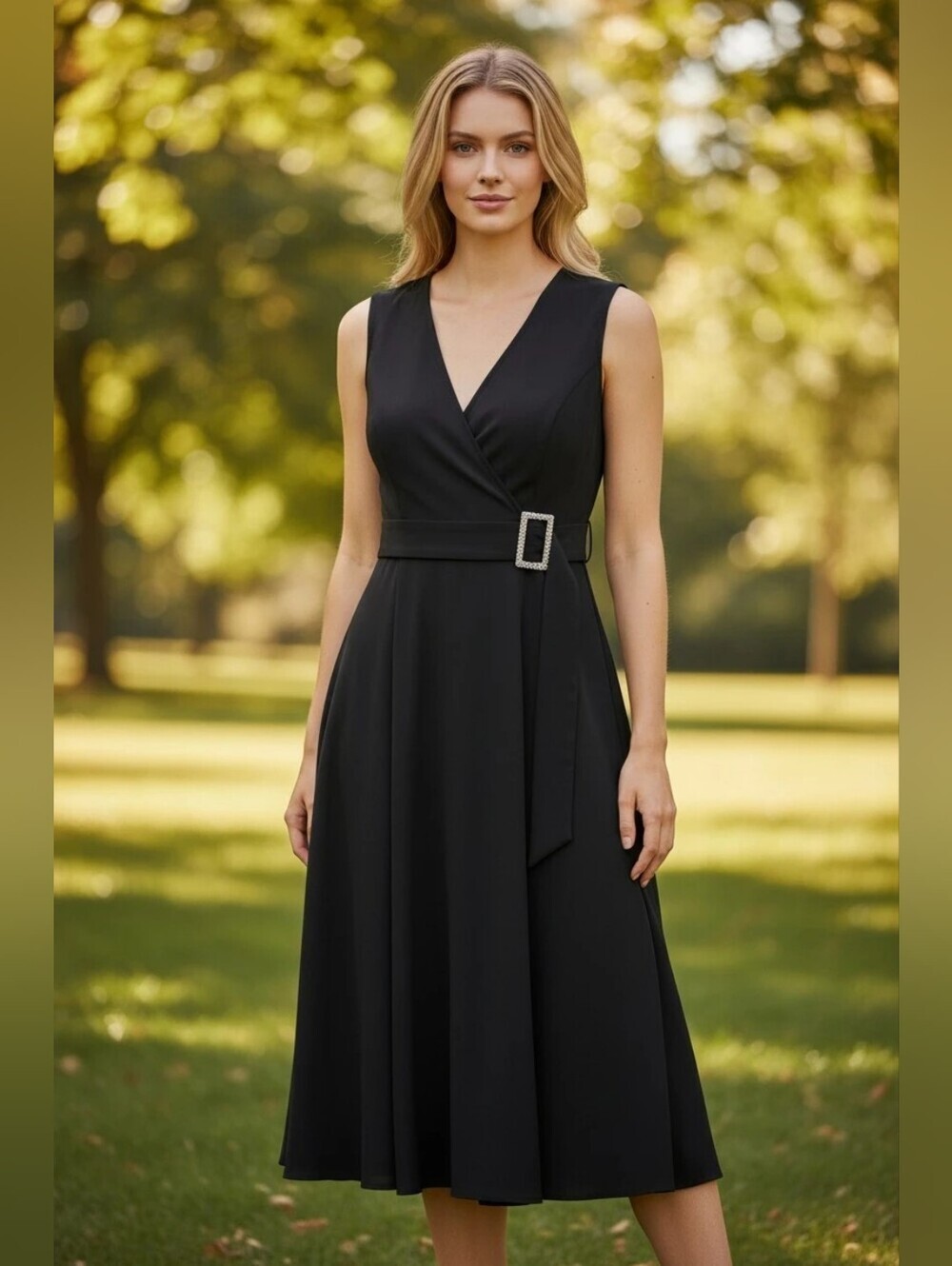 Calvin Klein Black  Sleeveless Midi Belted Dress Size 4